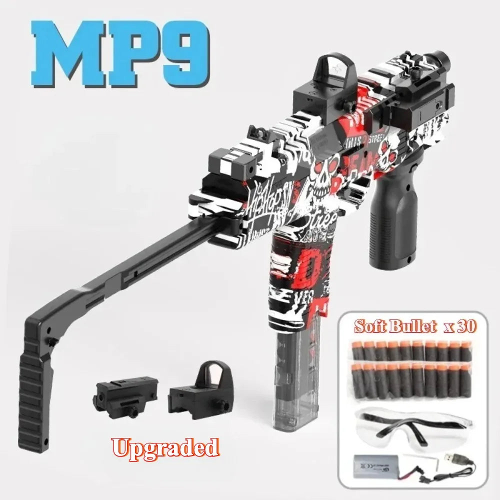 Pistola de Juguete Eléctrica MP9, Lanzador de Dardos de Espuma, Subfusil Automático para Adultos, Niños y Juegos al Aire Libre