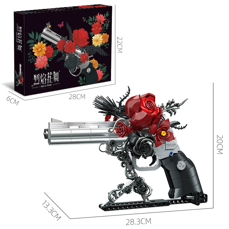 Conjunto de bloques de construcción mecánicos de 631 Uds., adornos de modelo de rueda izquierda de rosa de fantasía, regalos de juguetes DIY para niños, adornos de escritorio