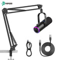 Kit de Micrófono para Juegos XLR/USB: Micrófono Dinámico para PC para Streaming y Podcasting, Botón de Silencio, Efectos de Reverberación, Micrófono RGB para Computadora con Brazo