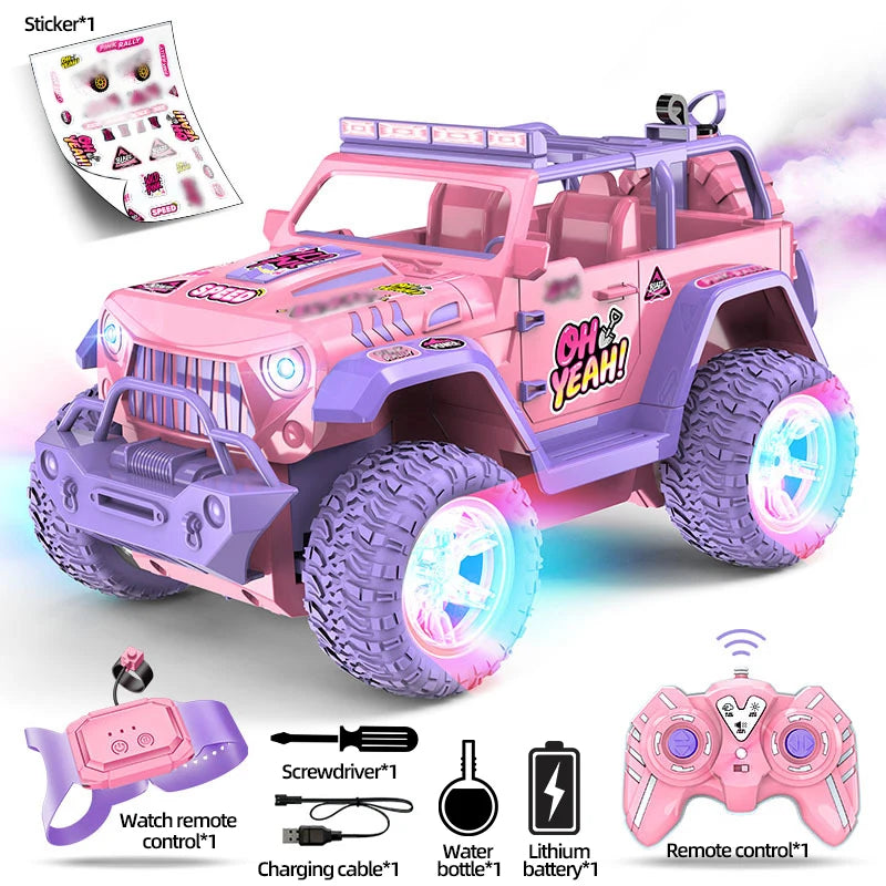 Coche RC Rosa 1:16 Todoterreno con Luces y Efecto Vapor