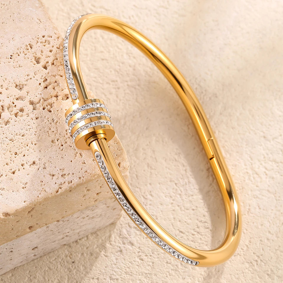 ZAKOL, 5 uds., pulseras apilables de acero inoxidable de Color dorado, pulsera apilable resistente al agua con circonita brillante, joyería de moda para mujer