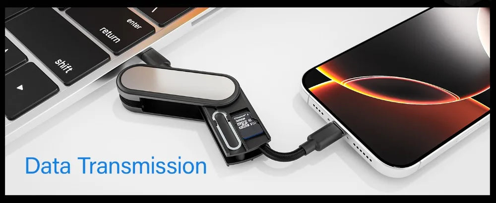 Cable USB-C a USB-C BUDI 65W con Almacenamiento de Tarjetas