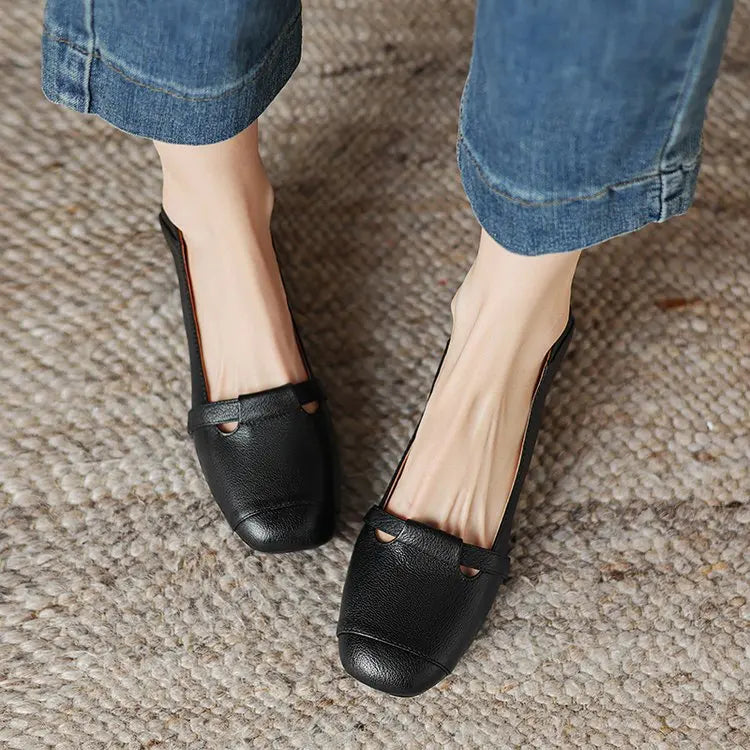 Zapatos Mary Jane vintage de cuero suave para mujer de otoño 2025, tacón grueso, suela suave cómoda, elegante y versátil