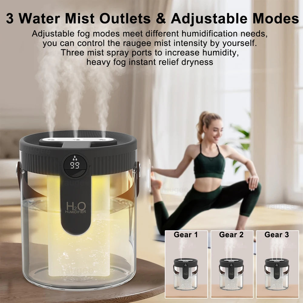 Humidificador de aire de 1,5 l, humidificador doméstico de gran capacidad, generador de niebla silencioso, batería de 1800mAh, humidificador recargable por USB con luz LED