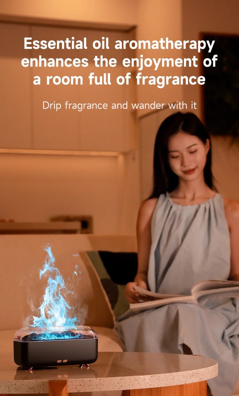Difusor de Aroma de Aceite Esencial con Diseño de Lava Volcánica de 300 ml, Pequeño Difusor de Fragancia para el Hogar con USB, Humidificador con Efecto de Llama
