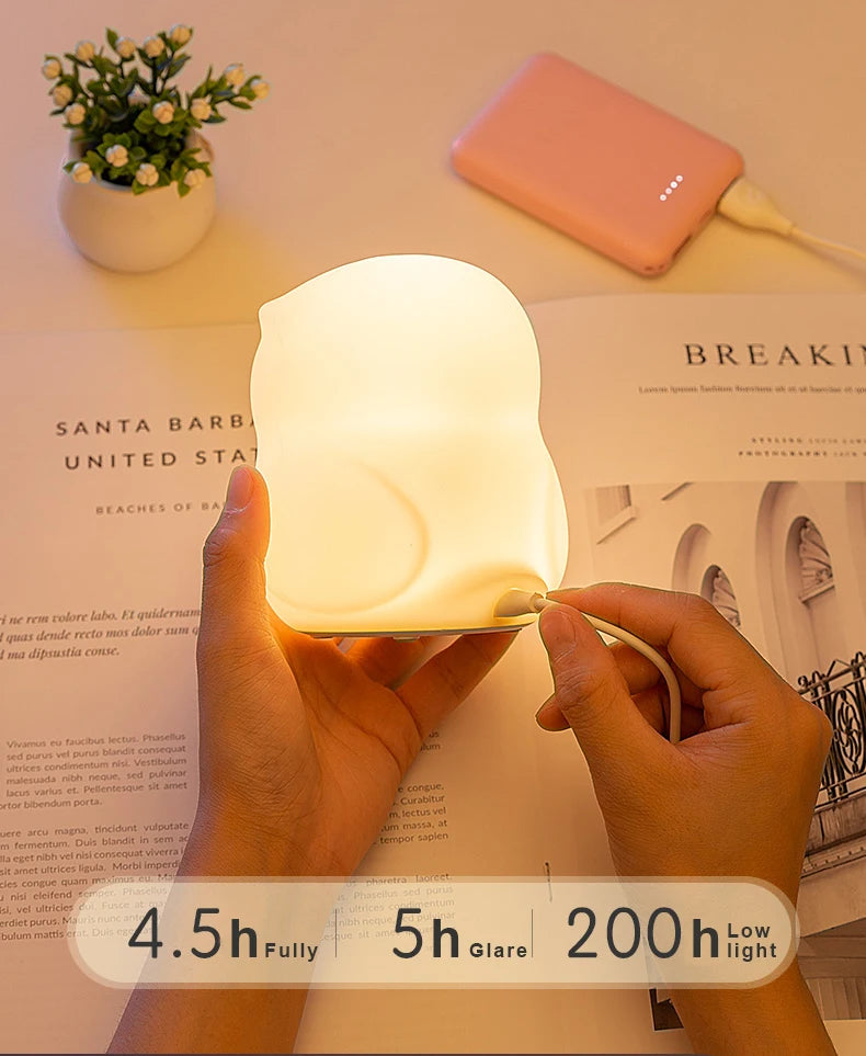 Luz nocturna de búho, bonita lámpara de noche de silicona, lámpara de ambiente RGB recargable, decoración de habitación, Animal divertido, regalo de luz nocturna para niños
