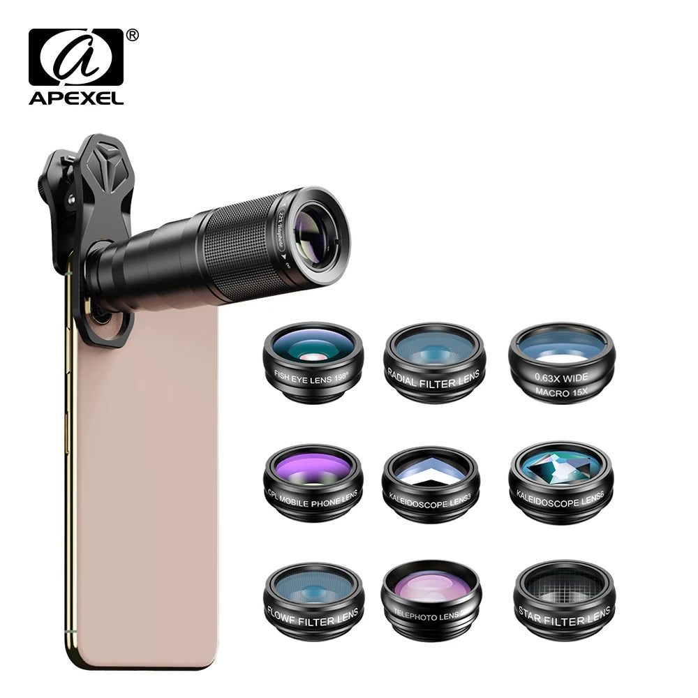Kit de Lentes 10 en 1 para Teléfono - Ojo de Pez, Macro y Filtros
