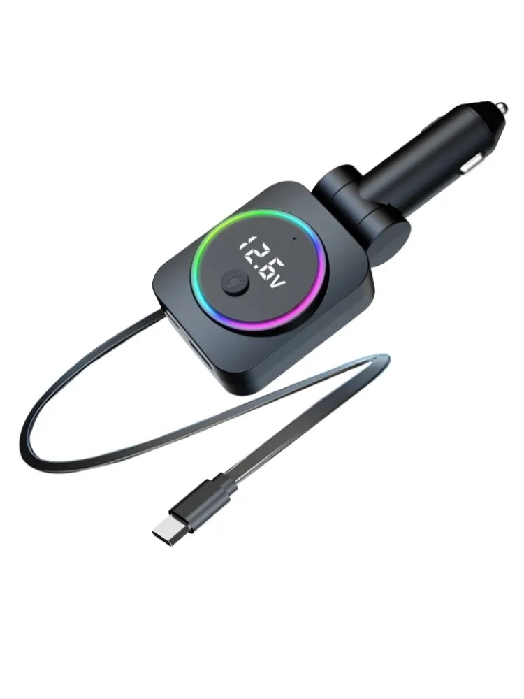 Cargador de Auto Retráctil 60W con Cable Tipo C PD30W y QC3.0 USB