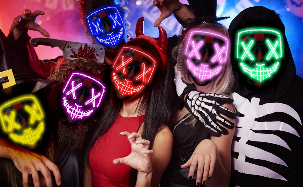 Máscara de Halloween Poptrend, máscara con luz LED, máscara aterradora para Festival, Cosplay, disfraz de Halloween, fiestas de disfraces, regalo de Carnaval