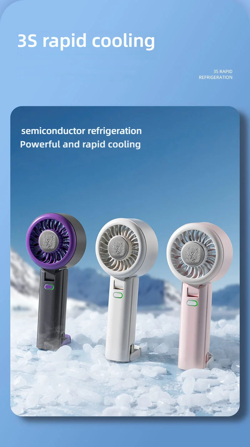 Ventilador de Mano Portátil con Enfriamiento por Hielo, 4 Velocidades, Recargable, Ligero, para Verano, Camping y Actividades al Aire Libre