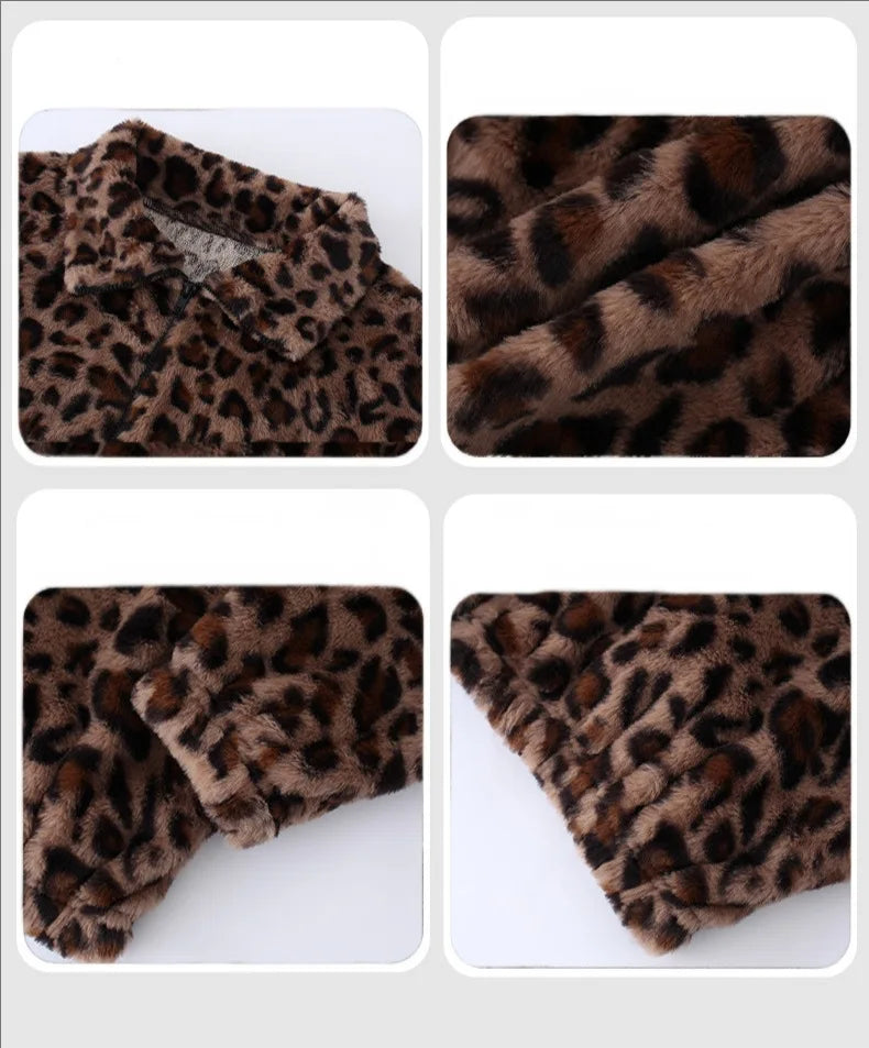 Chaqueta con estampado de leopardo para mujer, abrigo grueso de felpa con capucha, abrigo cálido de manga larga, cárdigan holgado con cremallera suave, cazadora para mujer, otoño e invierno