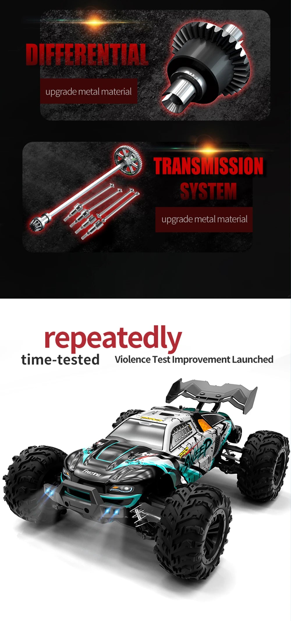 Coche RC Todoterreno 1:16 4WD sin Escobillas, 70 KM/H con Luces LED
