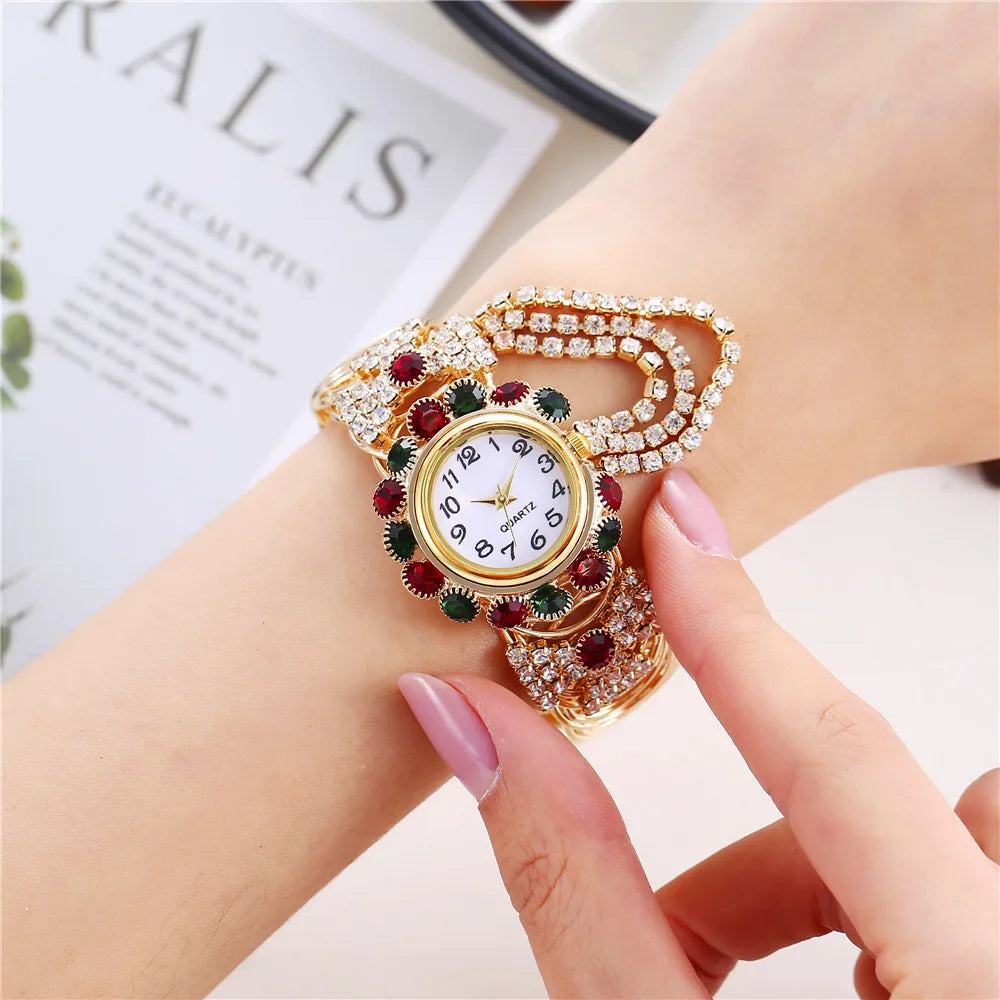 Reloj de Cuarzo de Lujo con Brazalete Dorado Mujer