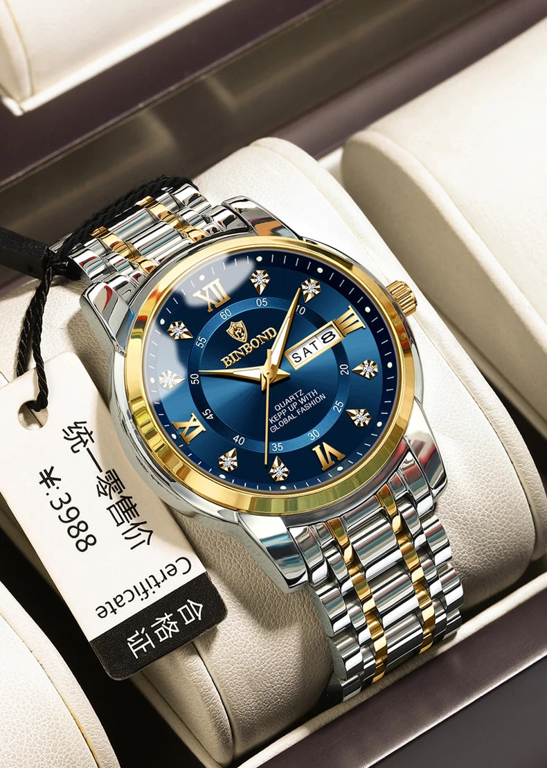 Reloj de pulsera deportivo BINBOND para hombre, cuarzo, resistente al agua