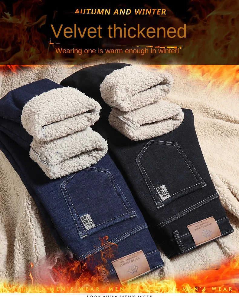 Pantalones Vaqueros Holgados para Hombre, Elásticos, con Forro Polar