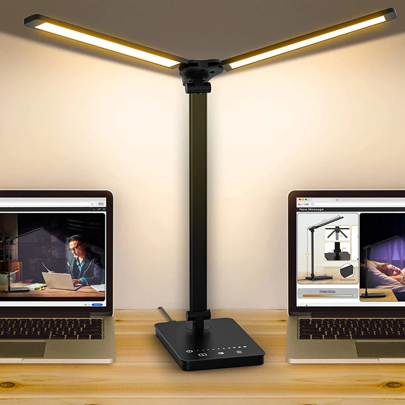 Lámpara de Escritorio LED Doble Cabezal 5 Modos