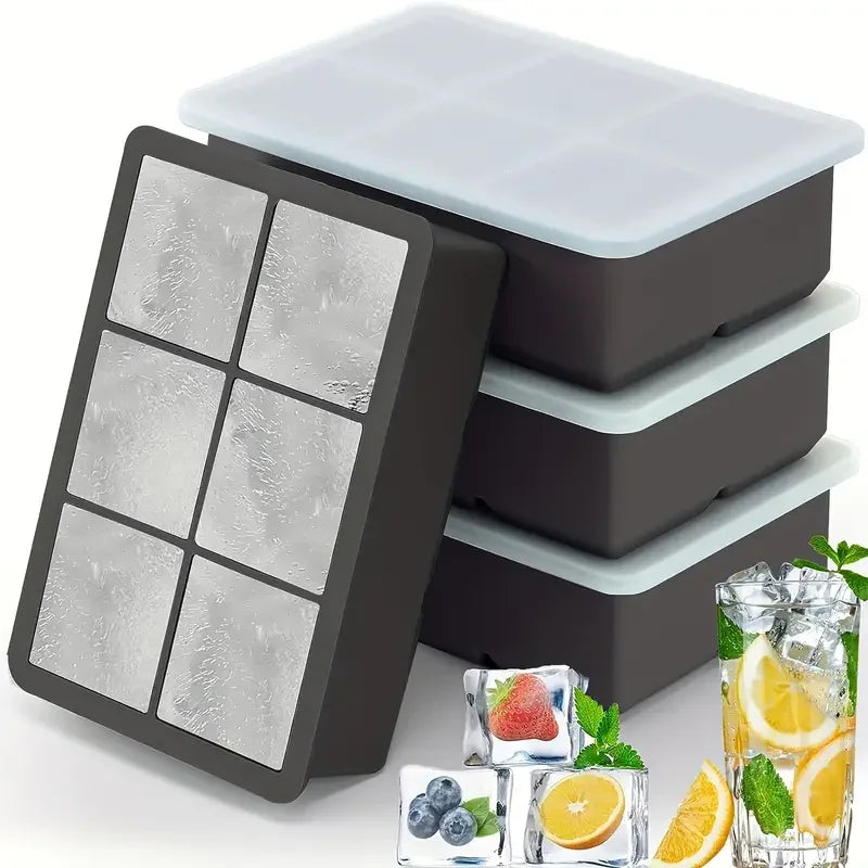 Molde grande para bandeja de cubitos de hielo de silicona, sin BPA, molde para cubitos de hielo de calidad alimentaria, Flexible, 6 agujeros de fácil liberación, hielo de fusión lenta para whisky