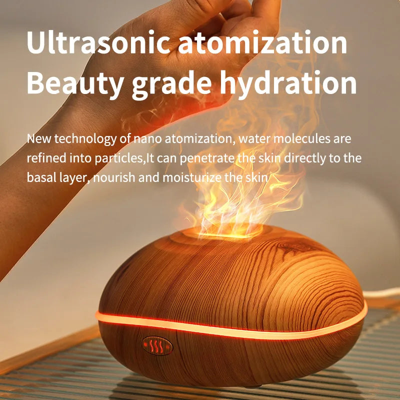 La llama del humidificador aromático puede agregar aceite esencial, pequeña máquina AromaRelax, humidificador de aire equipado con función de iluminación colorida