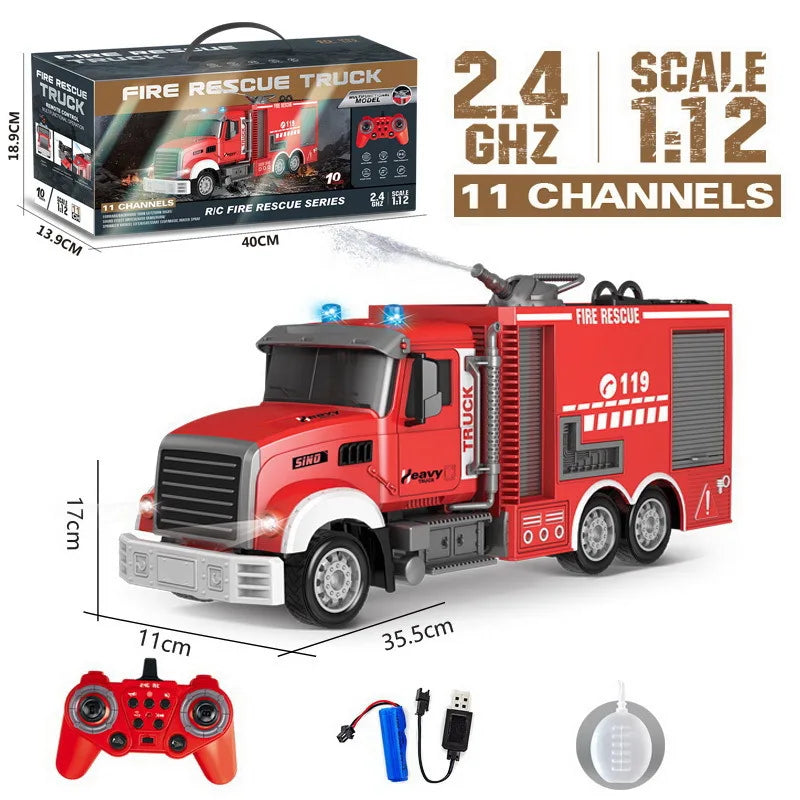 Camión Bomberos RC 1:12 con Luces, Rociador de Agua y Sonidos