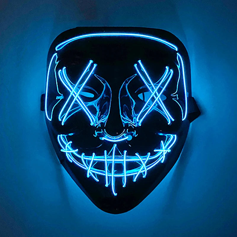 Máscara LED Inalámbrica Brillante para Halloween, Suministros para Fiestas, Máscara de Purge de Neón, Cosplay, Máscaras Faciales Luminosas, Accesorios para Carnaval y Festivales
