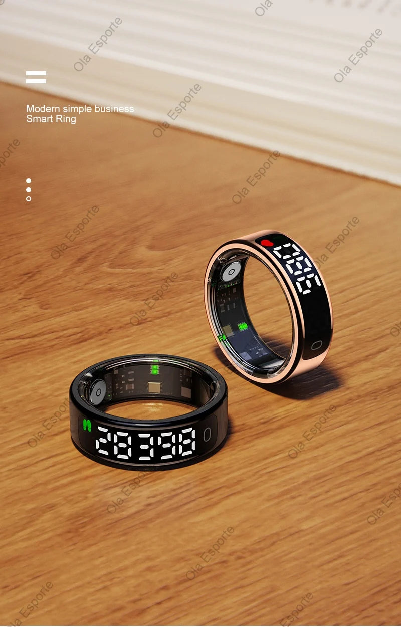 Anillo inteligente pantalla táctil LED Monitor de salud Control de gestos estuche de carga inalámbrica anillo deportivo impermeable hombres mujeres 2025