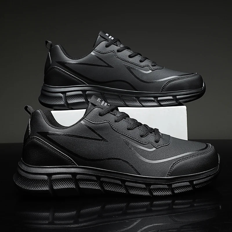 YRZL, zapatillas para correr negras, zapatillas deportivas impermeables de cuero, zapatillas deportivas resistentes al desgaste para hombres, zapatos deportivos para caminar, zapatos cómodos para hombres