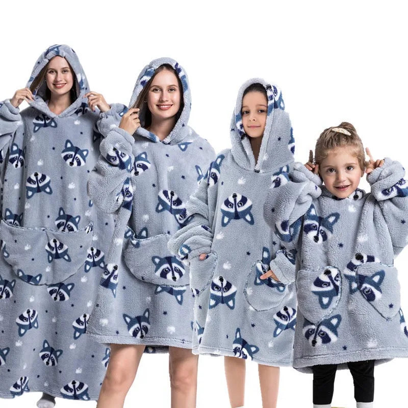 Ropa de invierno para mujer, sudaderas con capucha de lana de felpa para adultos y niños, pijamas para el hogar, sudaderas con capucha muy cálidas, Jersey, Tops de gran tamaño