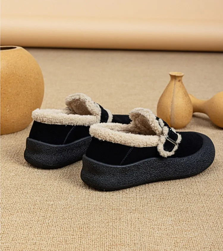 Zapatillas de Cuero con Forro de Terciopelo para Mujer - Talle Grande