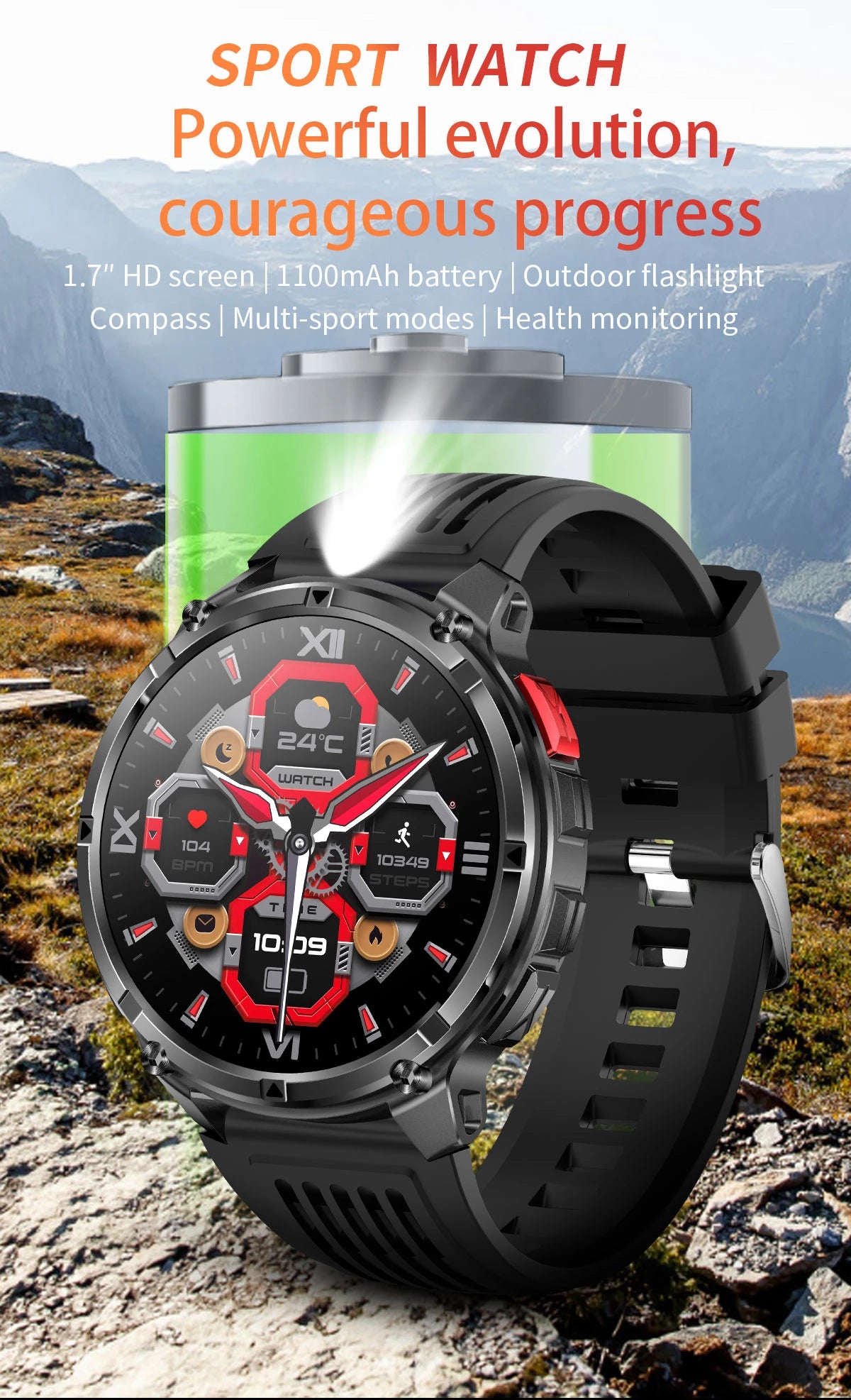 Reloj Inteligente AMOLED 1100mAh con Linterna LED, IP69 y Llamadas Bluetooth