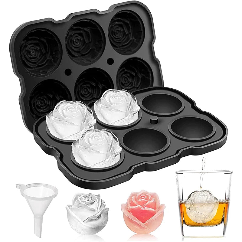 LMETJMA Bandeja para cubitos de hielo Bandejas para cubitos de hielo de rosas de fácil liberación con embudo Máquina para hacer bolas de hielo de rosas de silicona para cócteles Whisky JT51