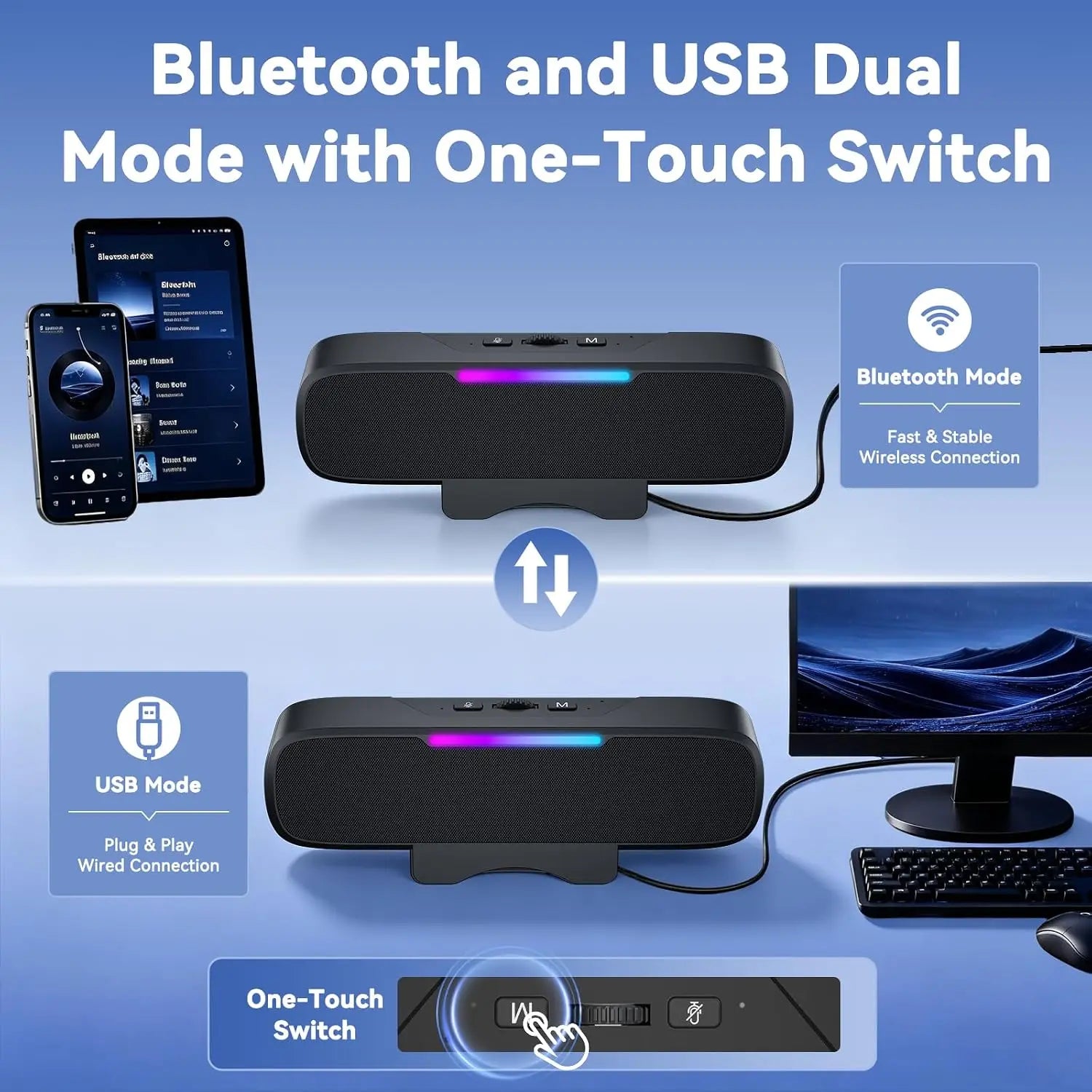 Barra de Sonido USB y Bluetooth para PC