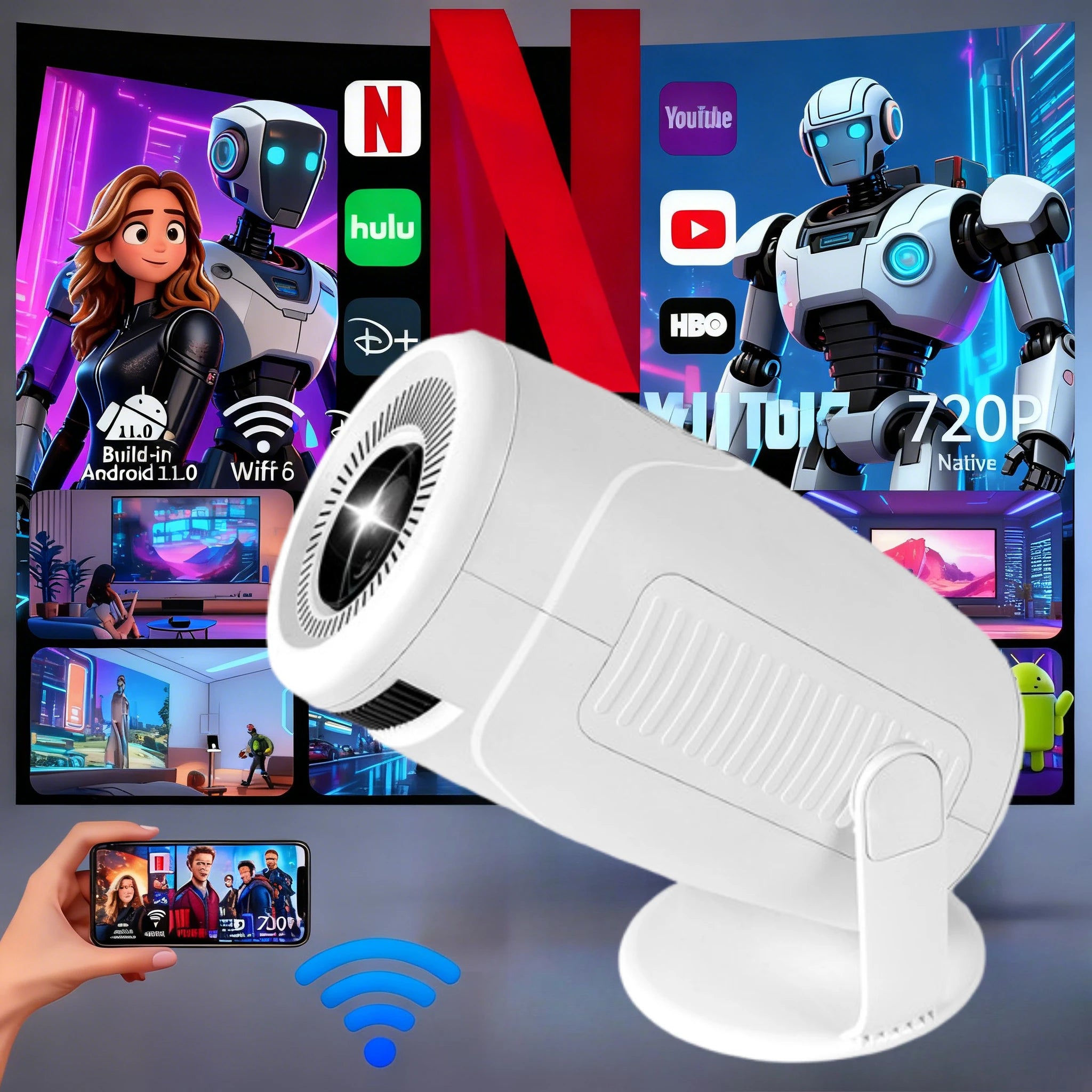 Nuevo Proyector Portátil HY900 con Decodificación 4K, Wi-Fi 6 Dual, Chip Allwinner, 290ANSI, BT5.0, Perfecto para Cine en Casa y Uso en Exteriores
