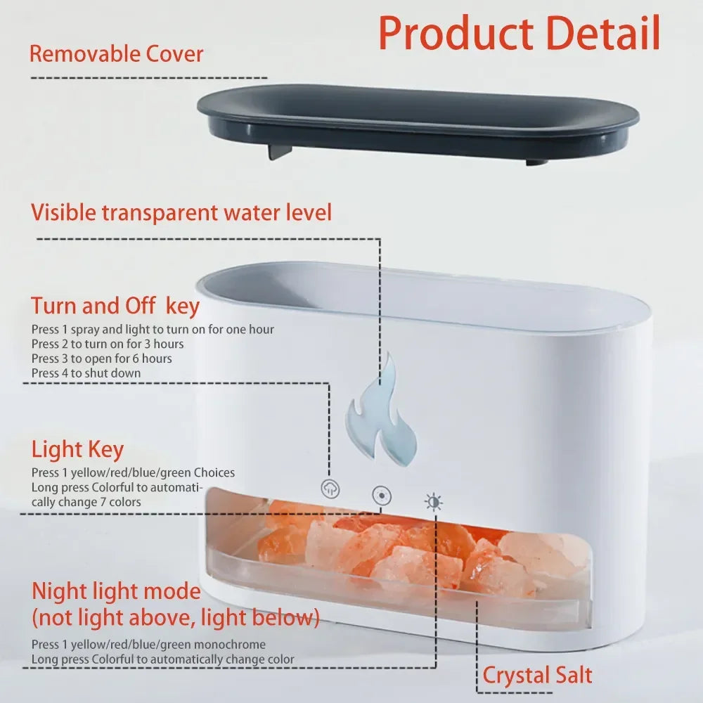 Humidificador Chimenea Sal de Cristal 7 Colores