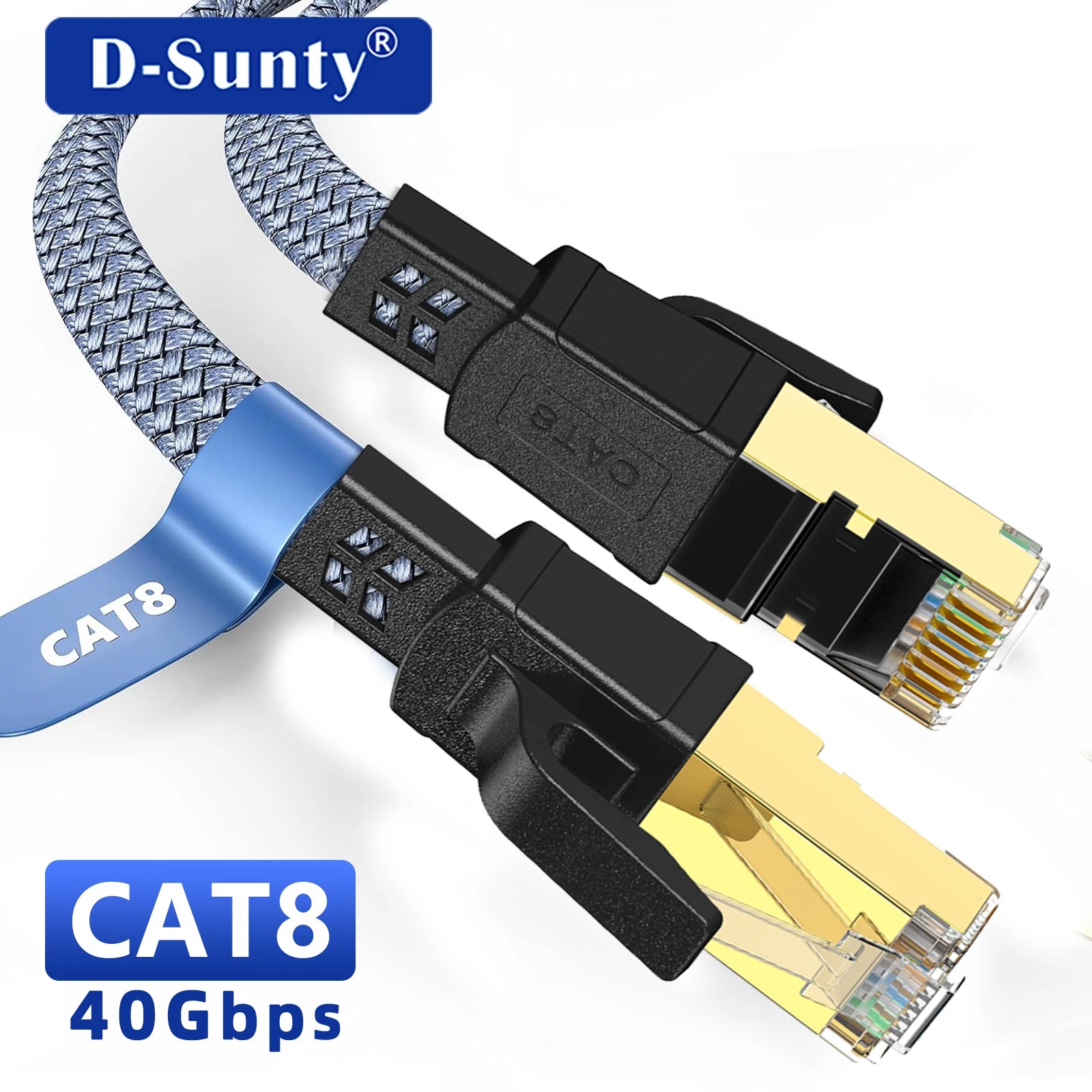 Cable Ethernet Cat 8 de 40 Gbps, Cable LAN RJ45 Plano con Trenzado de Nailon de 1M 2M 30M para Router, Módem, Laptop, PC, PS5, Cable CAT8 de Alta Velocidad