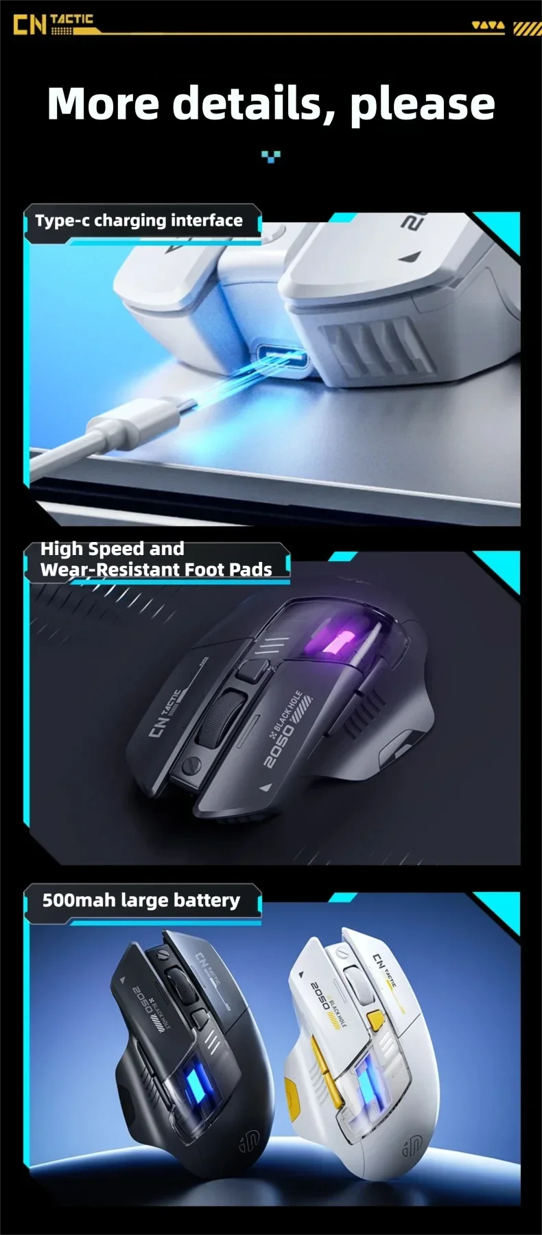 Ratón inalámbrico para juegos Inphic A9 Explorer V2 con indicador de nivel de batería de 500mA, ergonómico, Bluetooth, para oficina, PC y portátil.