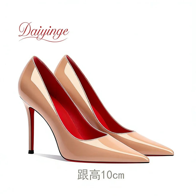 Zapatos de Tacon de Aguja con Suela Roja para Mujer, Punta Fina