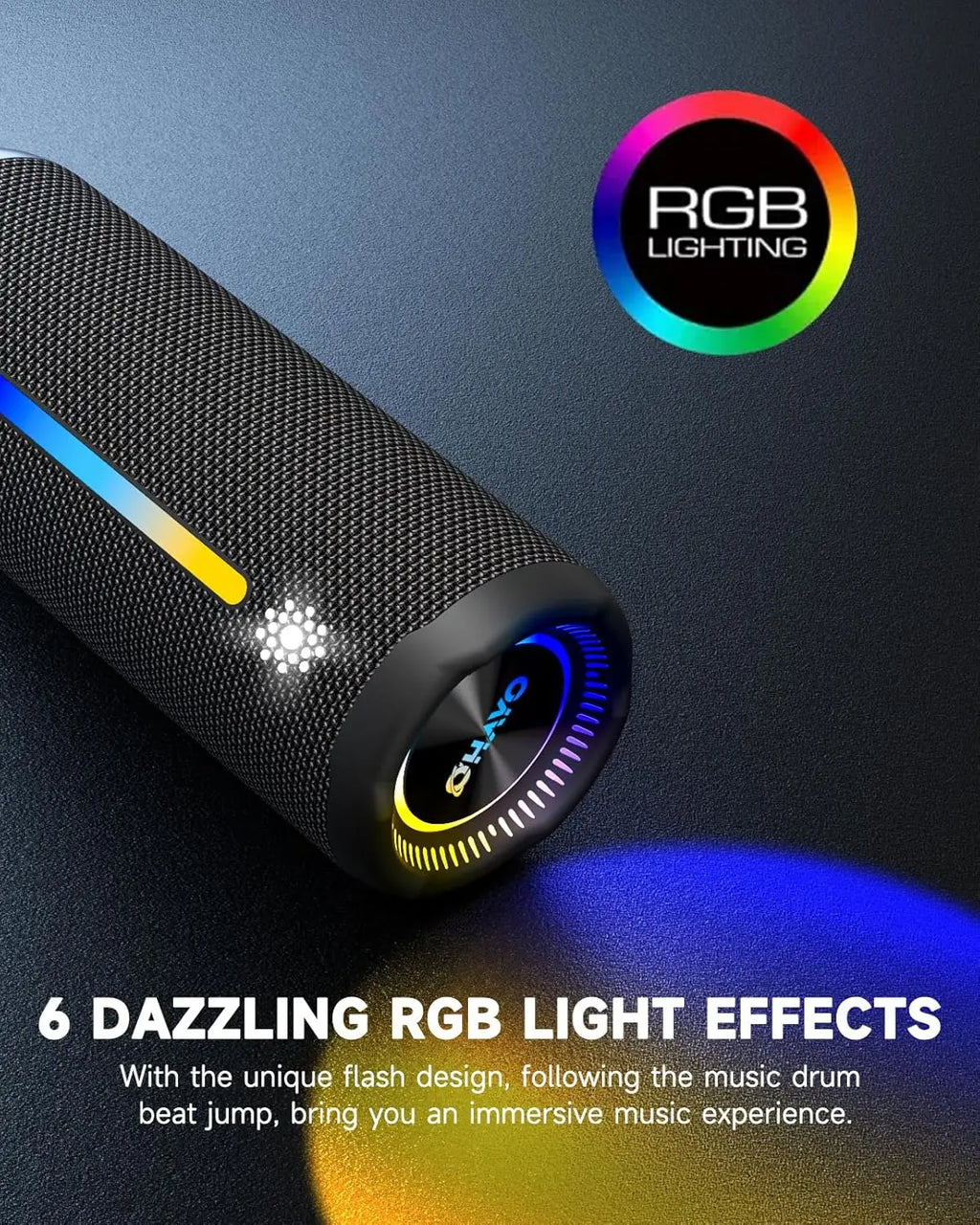 Ohayo Altavoces Bluetooth portátiles para acampar con sonido fuerte de 35 W, resistente al agua IPX7, luces LED