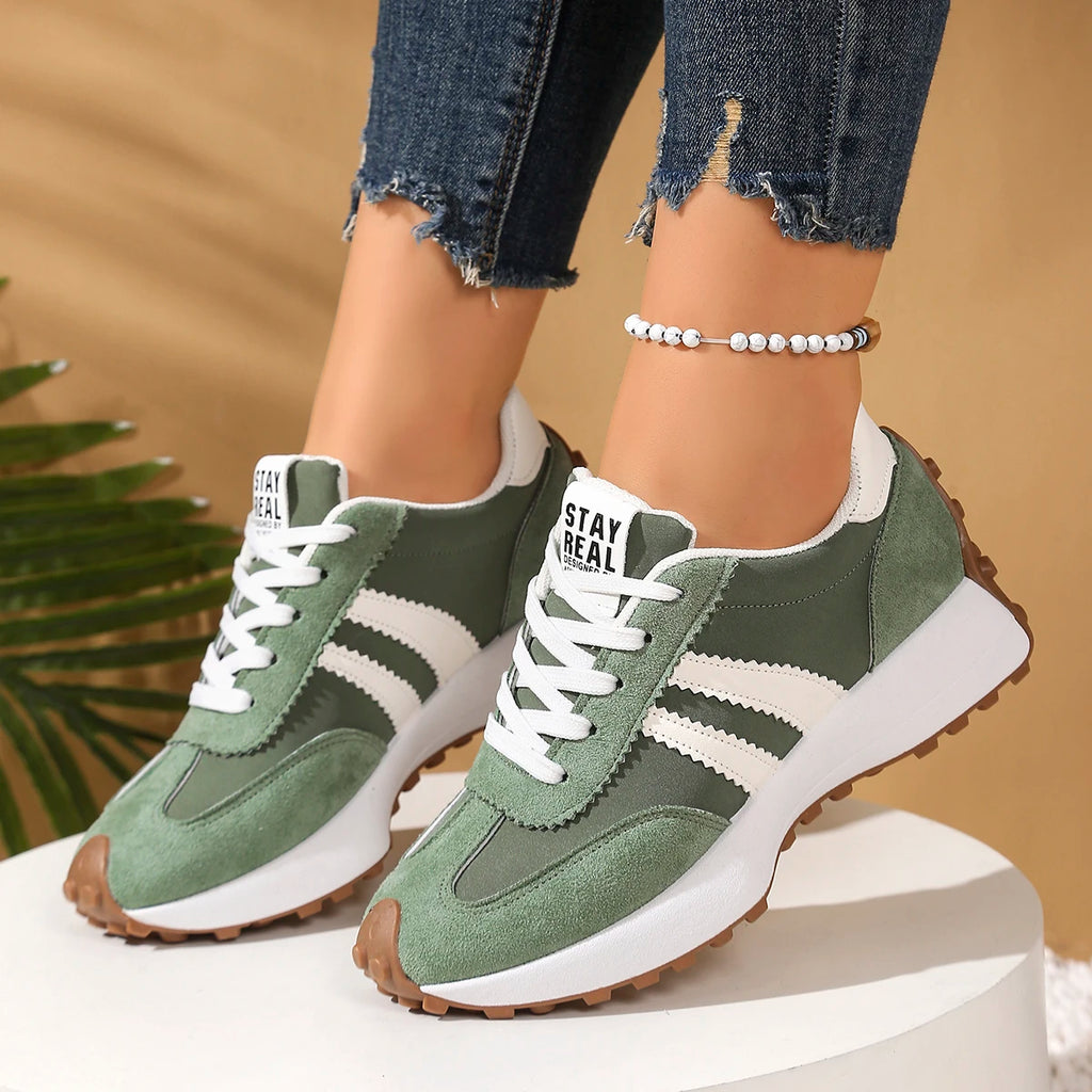 Nuevo estilo de moda, zapatos informales elegantes con cordones para mujer, Primavera/otoño, punta redonda, suela gruesa, zapatos deportivos cómodos antideslizantes