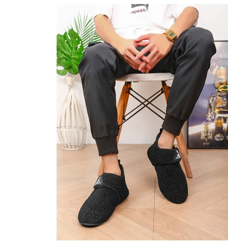 YRZL zapatos de algodón de invierno para hombre, zapatillas ligeras sin cordones cálidas, mocasines de algodón de felpa para dormitorio y hogar, zapatos cálidos de invierno para hombre