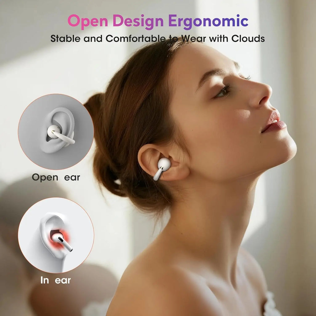 Ortizan OHAYO-A7 Auriculares con clip, auriculares abiertos ligeros y cómodos, auriculares deportivos inalámbricos con llamadas ENC AI 4 micrófonos