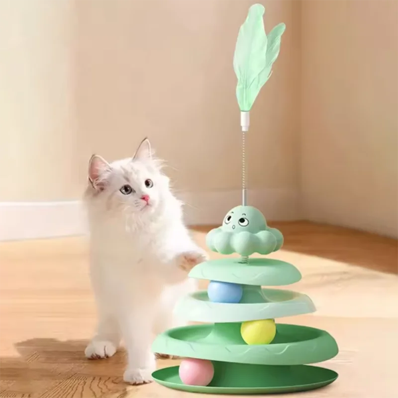 Bola de tres capas para mascotas, plato giratorio para gatos en forma de pulpo, palo para gatos para aliviar el aburrimiento, juguetes, juego de rompecabezas divertido, suministros para mascotas