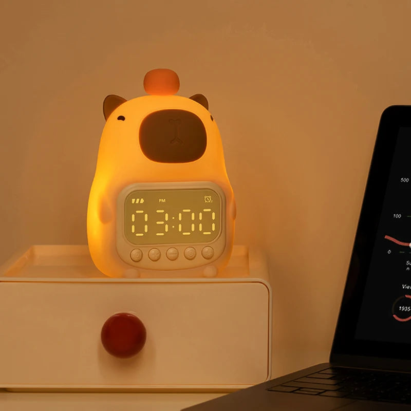 Lámpara Nocturna Capibara con Reloj Despertador Infantil