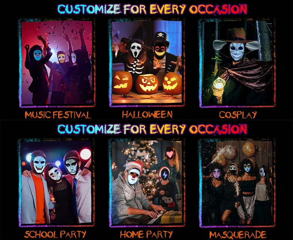 Máscaras Faciales LED Inteligentes Programables con Control por Aplicación Bluetooth, Cambio de Fotos DIY, Máscara LED Luminosa para Fiestas de Halloween