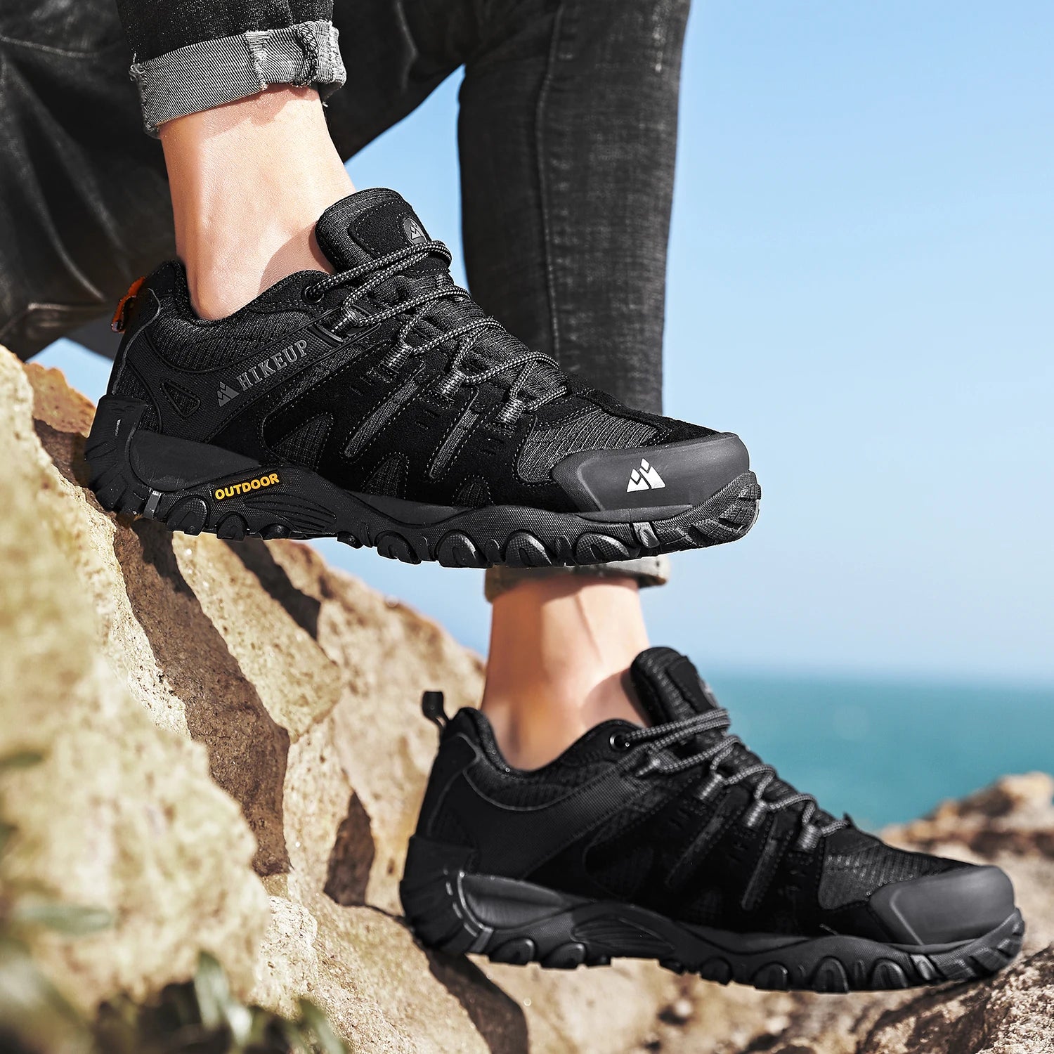 Zapatos de senderismo HIKEUP para hombre, zapatos de exterior de piel de ante, zapatillas tácticas resistentes al desgaste para senderismo, caminar y cazar