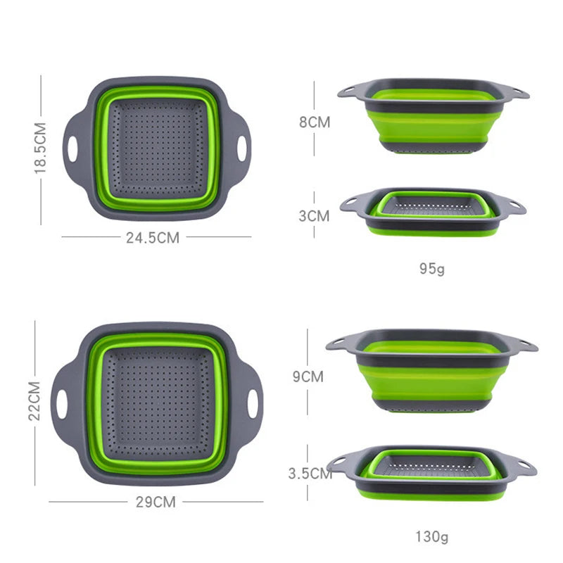 LMETJMA-colador plegable cuadrado de silicona para cocina, colador plegable para alimentos, verduras, frutas, escurridor JT39
