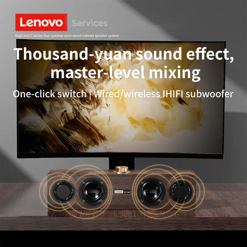 Altavoz multimedia Lenovo C02, altavoz Bluetooth, altavoz de modo dual con cable/Bluetooth, altavoz retro universal para TV, computadora y teléfono móvil, subwoofer