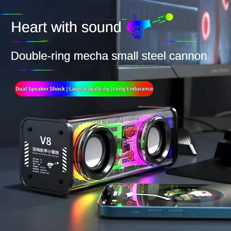 Altavoces Mecha transparentes V8, Bluetooth 5,0, inalámbricos, diafragma de contrabajo, Subwoofer, música, TWS, luz RGB, Mini altavoz de fiesta