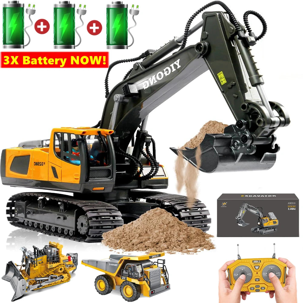 Excavadora, Volquete y Bulldozer RC 4WD con Control Remoto, Vehículos de Construcción