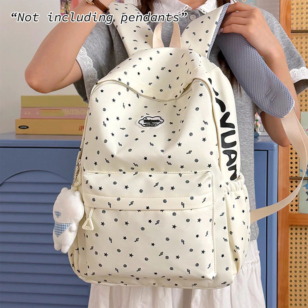 Mochila informal con estampado de estrellas, mochila espaciosa de nailon, bolso suave y duradero para adolescentes, para viajes diarios y viajes cortos