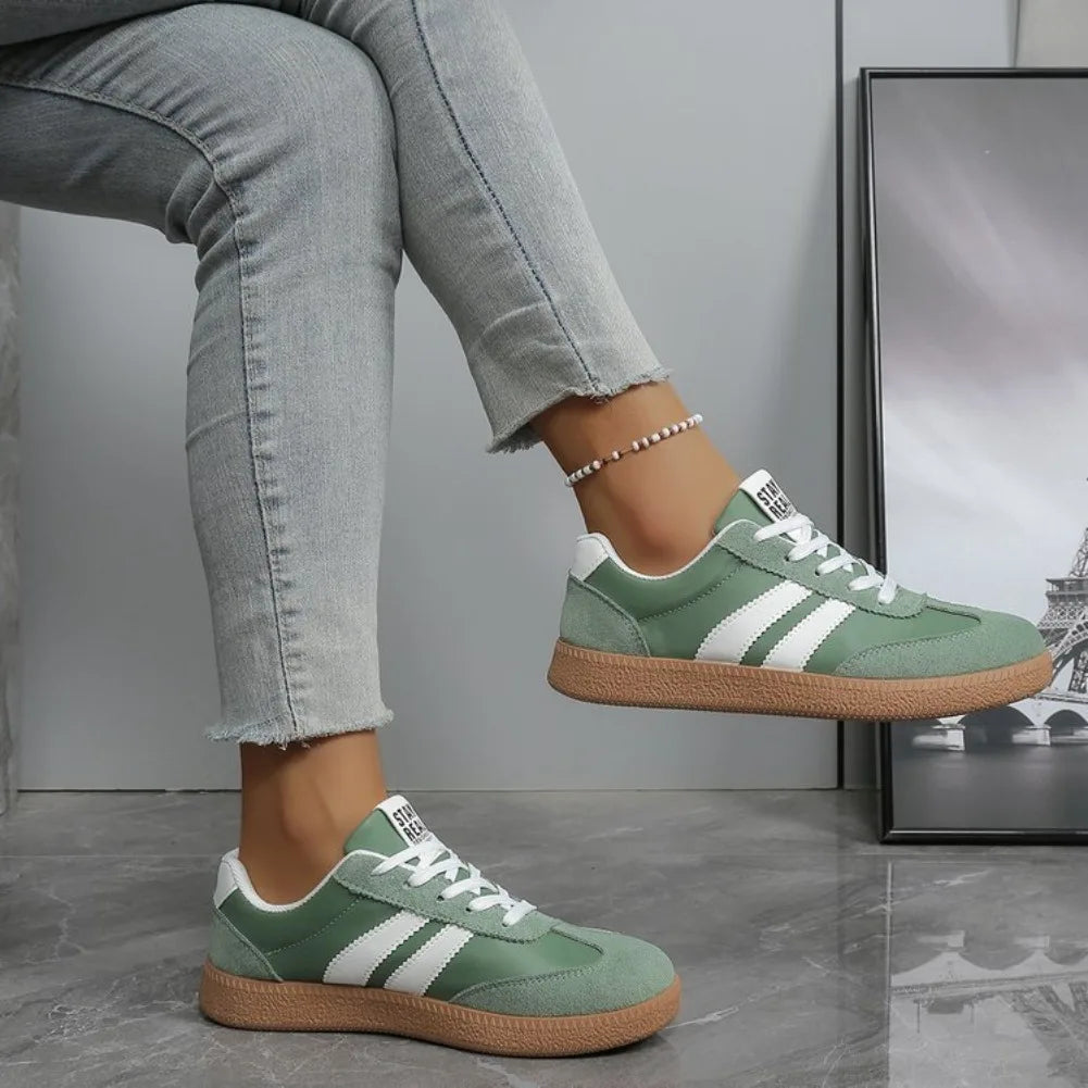 Zapatillas ligeras y cómodas para mujer, zapatos deportivos con cordones a rayas a la moda, zapatillas informales transpirables verdes de talla grande